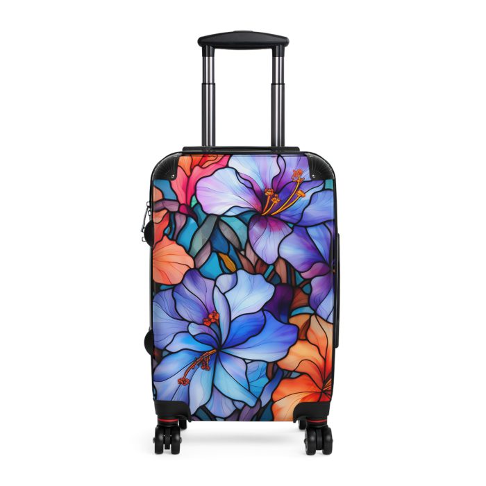 Stained Glass Flower Suitcase - A travel masterpiece adorned with vibrant, stained glass-inspired floral patterns for an artistic touch.