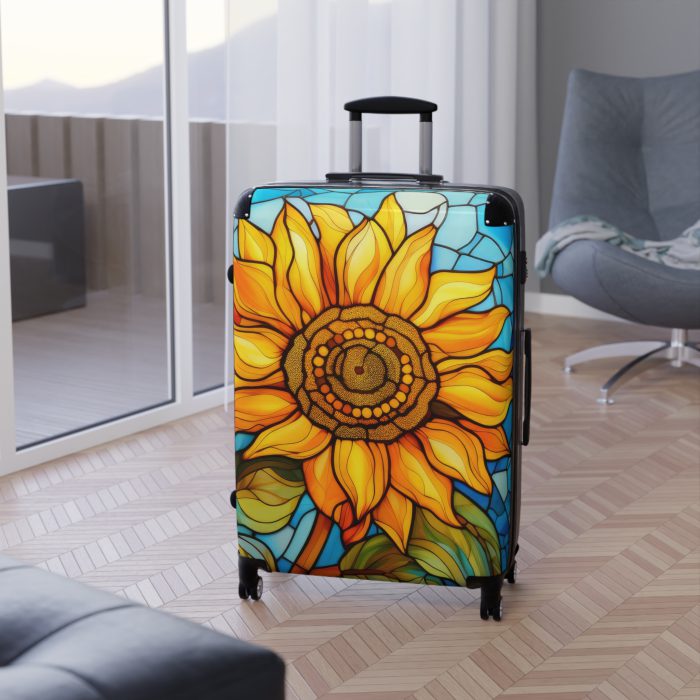 Stained Glass Flower Suitcase - A travel masterpiece adorned with vibrant, stained glass-inspired floral patterns for an artistic touch.