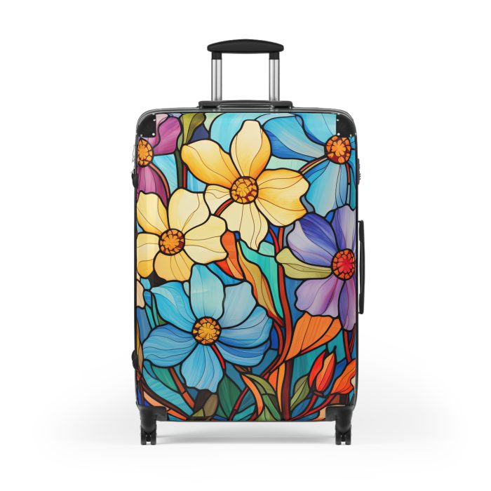 Stained Glass Flower Suitcase - A travel masterpiece adorned with vibrant, stained glass-inspired floral patterns for an artistic touch.