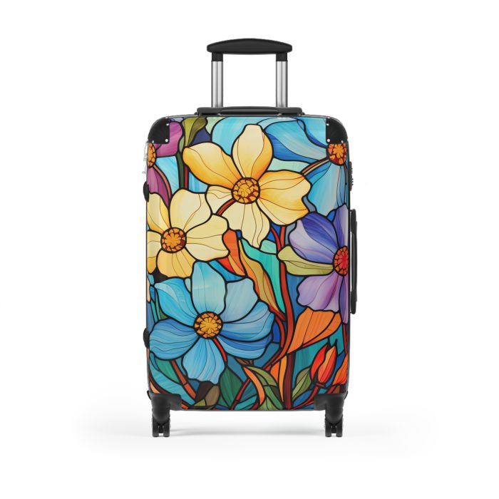 Stained Glass Flower Suitcase - A travel masterpiece adorned with vibrant, stained glass-inspired floral patterns for an artistic touch.