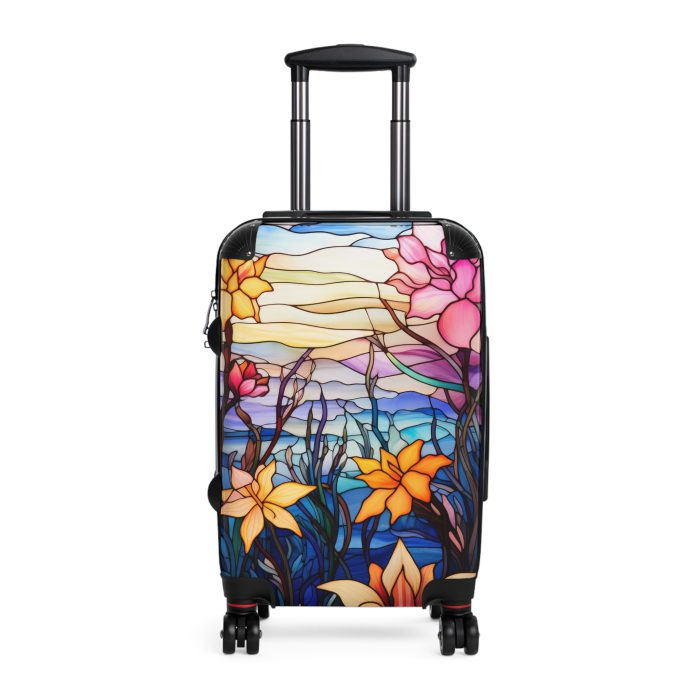 Stained Glass Flower Suitcase - A travel masterpiece adorned with vibrant, stained glass-inspired floral patterns for an artistic touch.