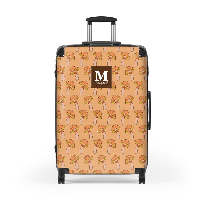 Custom Retro Mushroom suitcase, a durable and stylish travel companion. Crafted with custom names and retro mushroom designs, it's perfect for enthusiasts on the go.