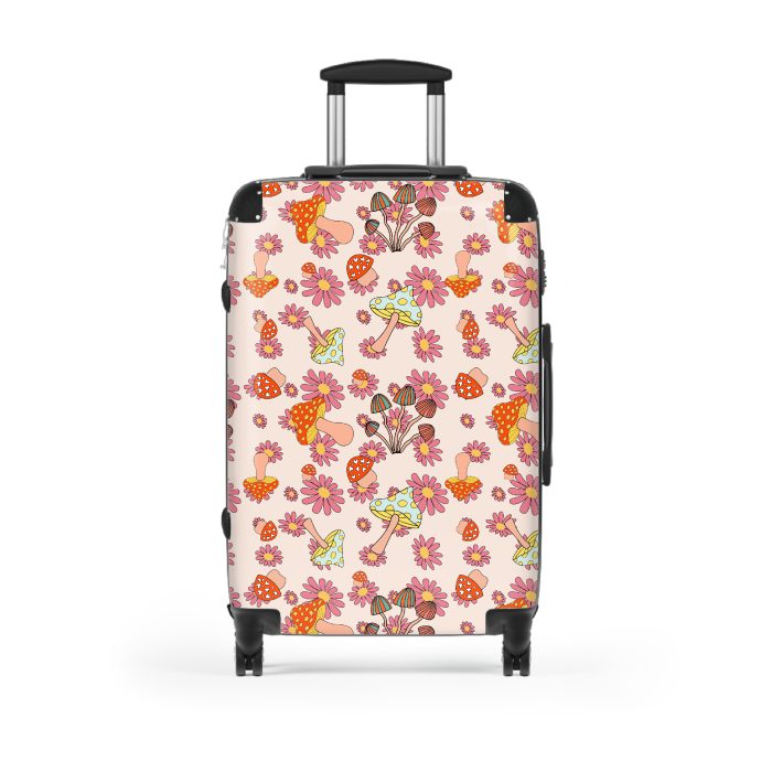 Retro Mushroom suitcase, a durable and stylish travel companion. Crafted with mushroom designs, it's perfect for enthusiasts on the go.