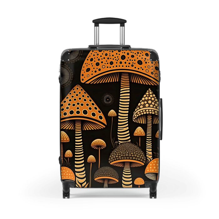 Folk Mushroom suitcase, a durable and stylish travel companion. Crafted with mushroom designs, it's perfect for enthusiasts on the go.