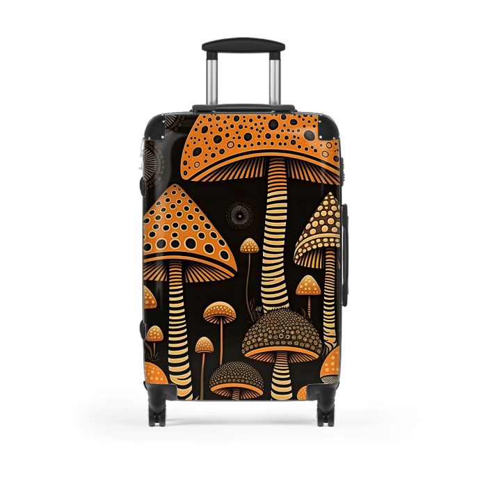 Folk Mushroom suitcase, a durable and stylish travel companion. Crafted with mushroom designs, it's perfect for enthusiasts on the go.