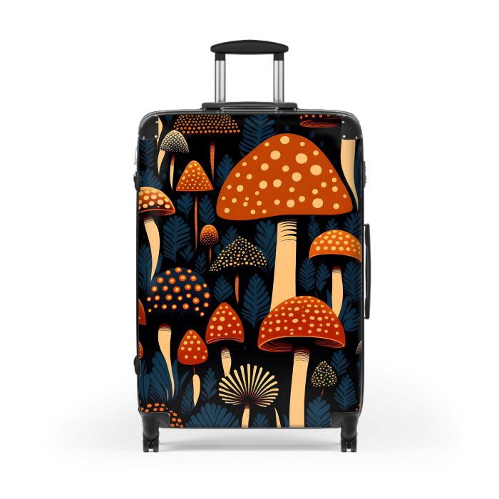 Folk Mushroom suitcase, a durable and stylish travel companion. Crafted with mushroom designs, it's perfect for enthusiasts on the go.