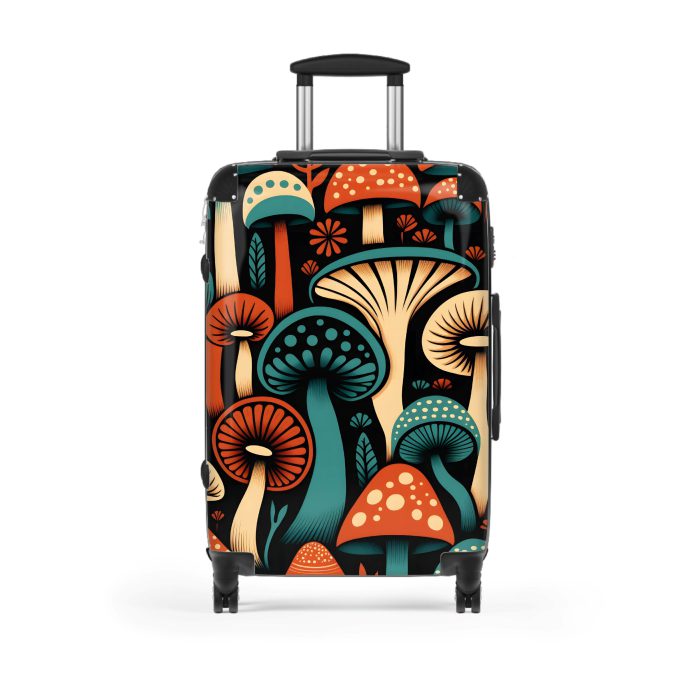 Folk Mushroom suitcase, a durable and stylish travel companion. Crafted with mushroom designs, it's perfect for enthusiasts on the go.