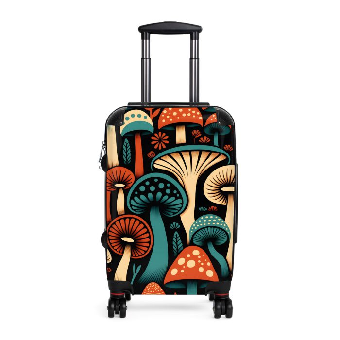 Folk Mushroom suitcase, a durable and stylish travel companion. Crafted with mushroom designs, it's perfect for enthusiasts on the go.