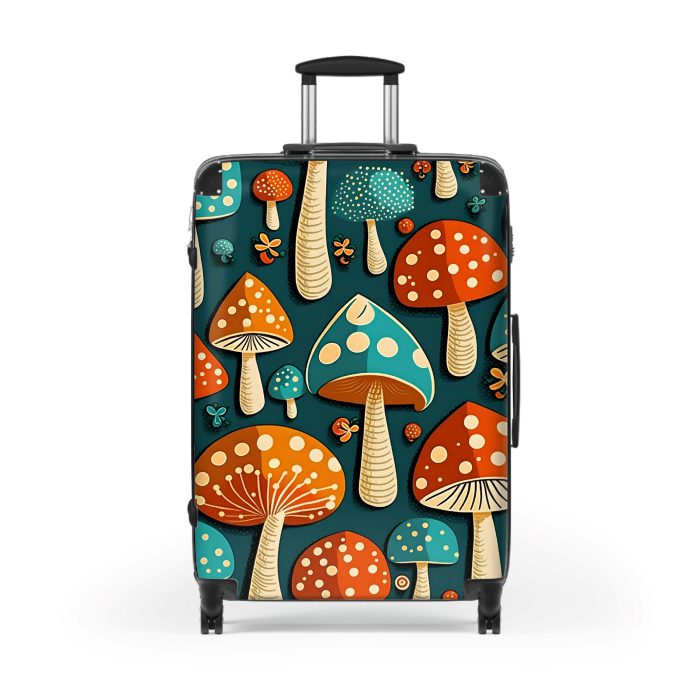 Folk Mushroom suitcase, a durable and stylish travel companion. Crafted with mushroom designs, it's perfect for enthusiasts on the go.