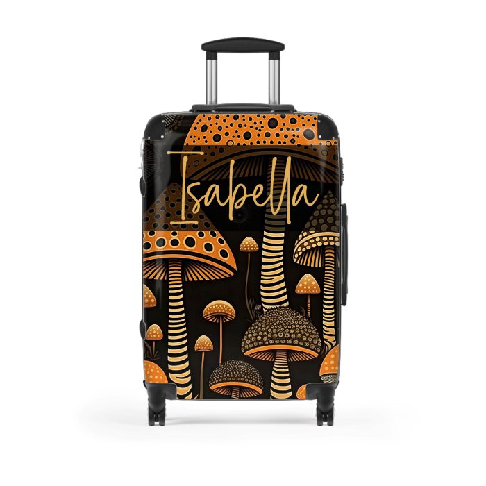 Custom Folk Mushroom suitcase, a durable and stylish travel companion. Crafted with custom names and mushroom designs, it's perfect for enthusiasts on the go.