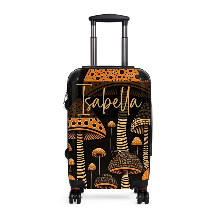 Custom Folk Mushroom suitcase, a durable and stylish travel companion. Crafted with custom names and mushroom designs, it's perfect for enthusiasts on the go.