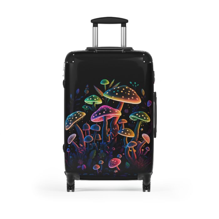 Mushroom Suitcase - A stylish suitcase featuring a whimsical mushroom design, perfect for travelers who want to embrace the charm of fungi in their luggage.