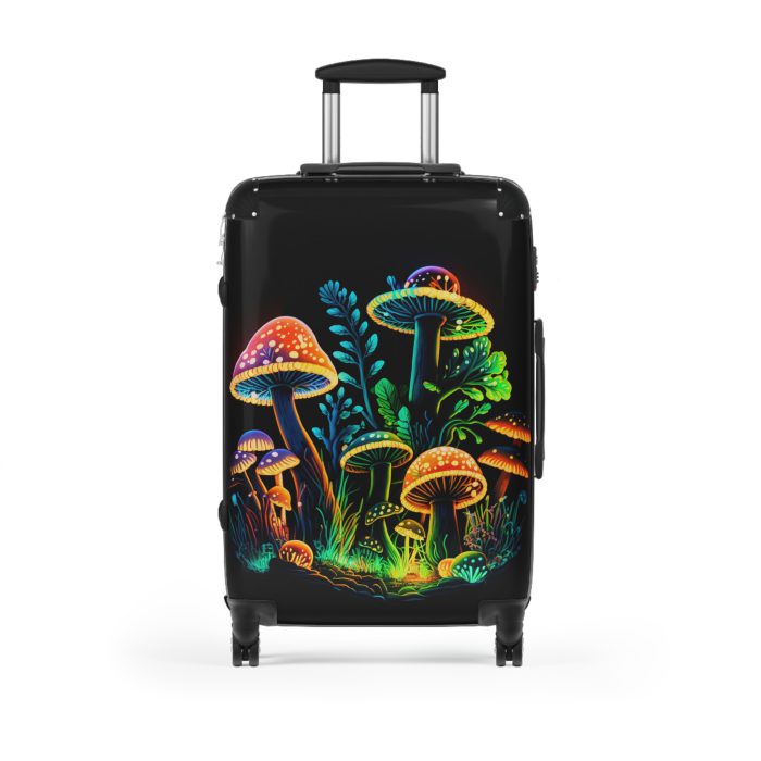 Mushroom Suitcase - A stylish suitcase featuring a whimsical mushroom design, perfect for travelers who want to embrace the charm of fungi in their luggage.