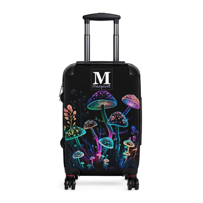 Custom Mushroom Suitcase - A personalized suitcase adorned with a whimsical mushroom-themed design, perfect for travelers who want to add a touch of magic to their luggage.