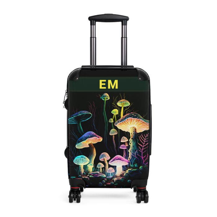 Custom Mushroom Suitcase - A personalized suitcase adorned with a whimsical mushroom-themed design, perfect for travelers who want to add a touch of magic to their luggage.