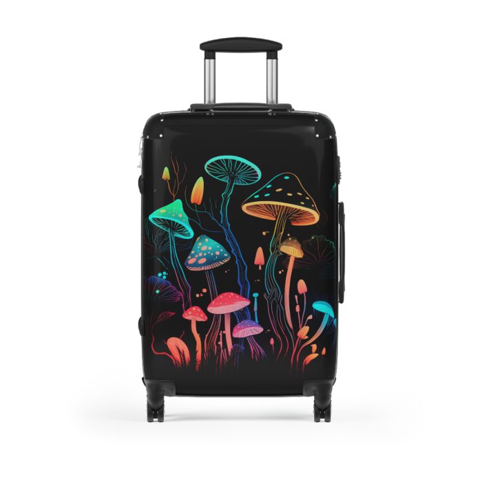 Mushroom Suitcase - A stylish suitcase featuring a whimsical mushroom design, perfect for travelers who want to embrace the charm of fungi in their luggage.