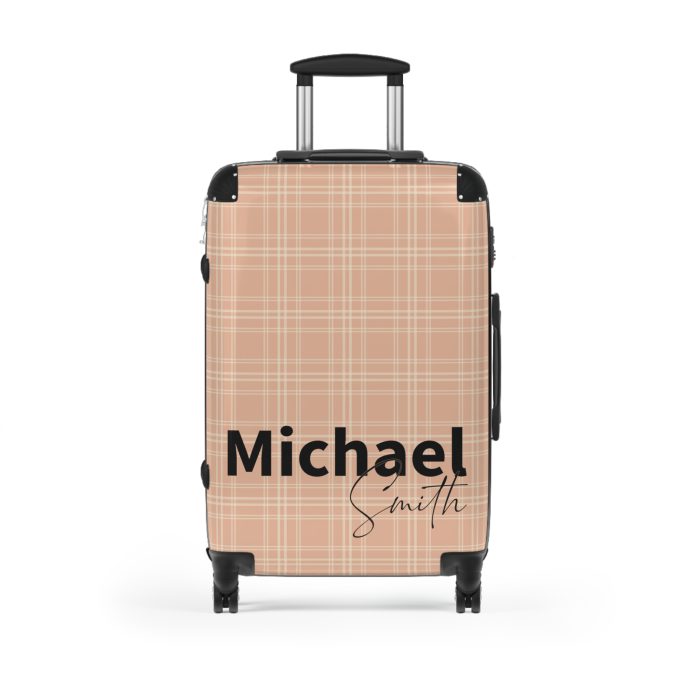 Custom Retro Plaid Suitcase - A classic plaid pattern suitcase with customizable design, the perfect travel companion for stylish explorers.