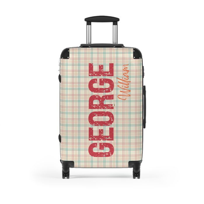 Custom Retro Plaid Suitcase - A classic plaid pattern suitcase with customizable design, the perfect travel companion for stylish explorers.