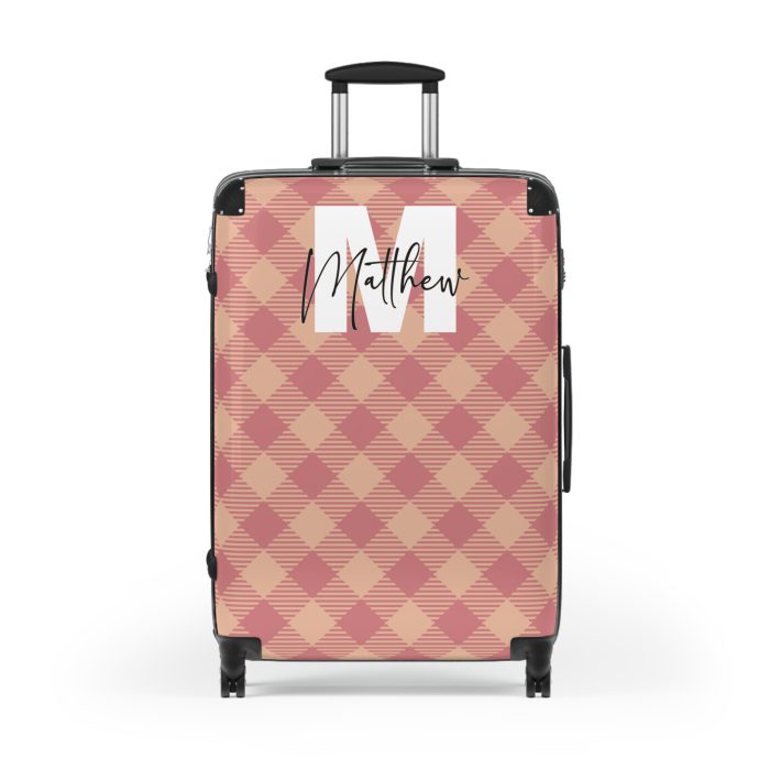 Custom Retro Plaid Suitcase - A classic plaid pattern suitcase with customizable design, the perfect travel companion for stylish explorers.