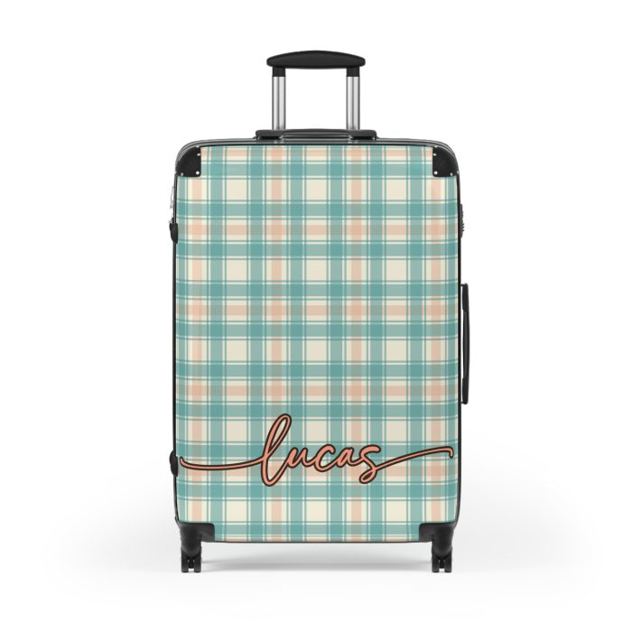 Custom Retro Plaid Suitcase - A classic plaid pattern suitcase with customizable design, the perfect travel companion for stylish explorers.