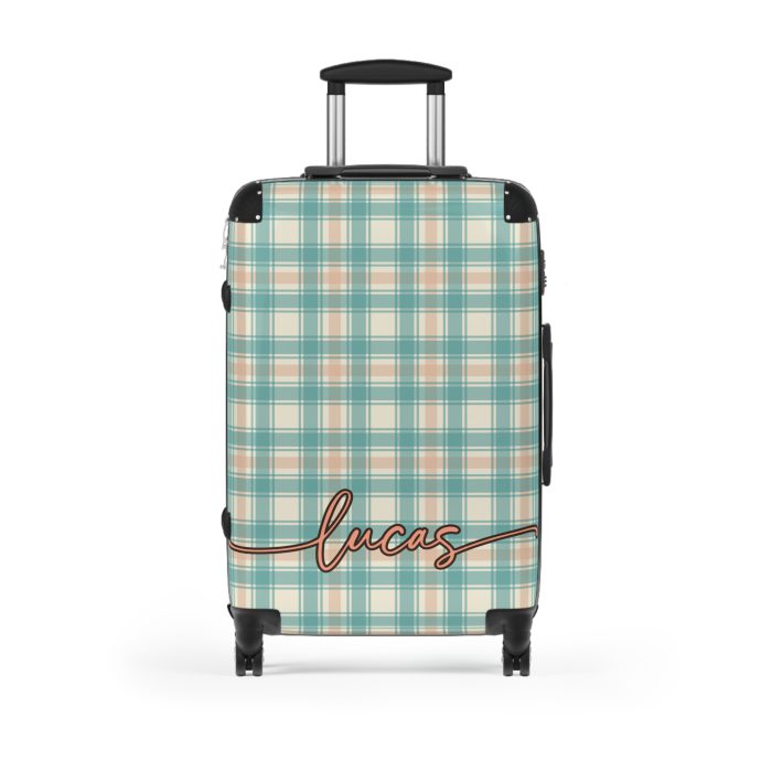 Custom Retro Plaid Suitcase - A classic plaid pattern suitcase with customizable design, the perfect travel companion for stylish explorers.