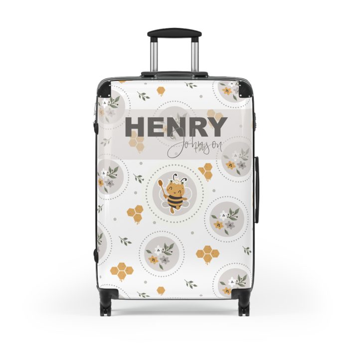 Custom Bee Suitcase - A personalized suitcase adorned with a bee-themed design, perfect for travelers who want to make a buzz with their luggage.