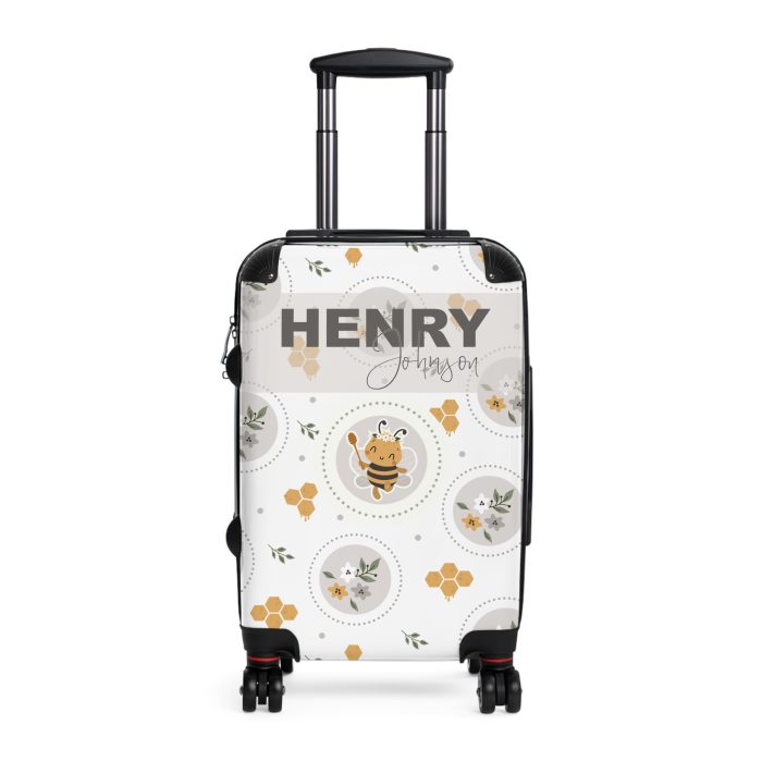 Custom Bee Suitcase - A personalized suitcase adorned with a bee-themed design, perfect for travelers who want to make a buzz with their luggage.