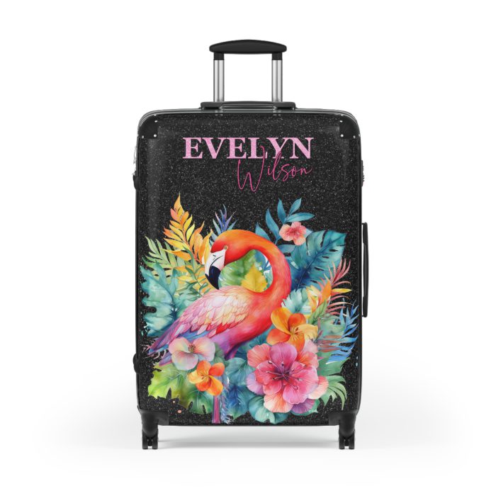 Custom Name Flamingo Suitcase - Personalized Flamingo Themed Luggage with Vibrant Design