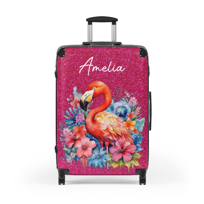 Custom Name Flamingo Suitcase - Personalized Flamingo Themed Luggage with Vibrant Design