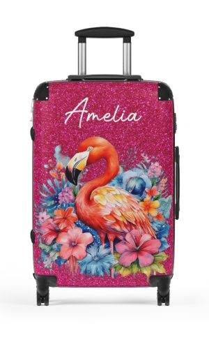 Custom Name Flamingo Suitcase - Personalized Flamingo Themed Luggage with Vibrant Design