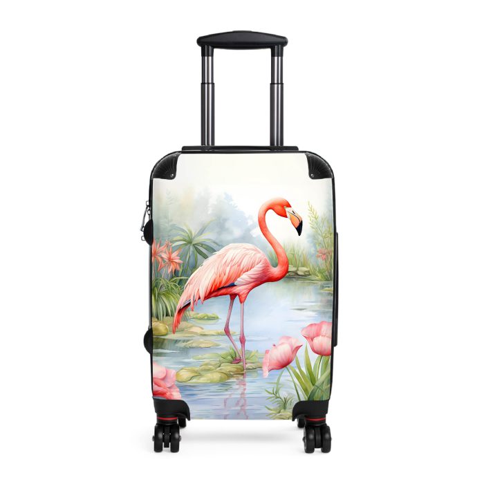 Tropical Flamingo suitcase, a durable and stylish travel companion. Crafted with flamingo designs, it's perfect for enthusiasts on the go.