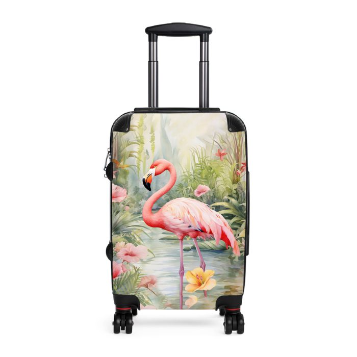 Tropical Flamingo suitcase, a durable and stylish travel companion. Crafted with flamingo designs, it's perfect for enthusiasts on the go.