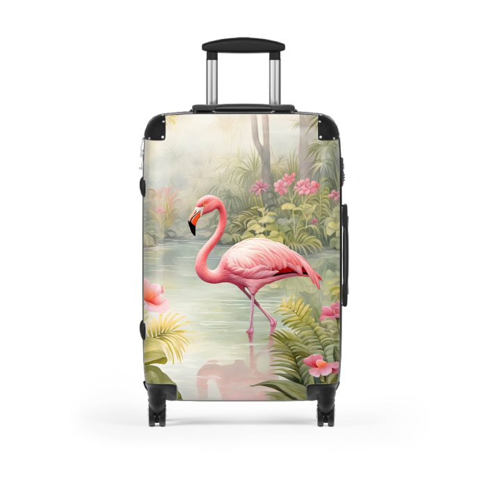 Tropical Flamingo suitcase, a durable and stylish travel companion. Crafted with flamingo designs, it's perfect for enthusiasts on the go.