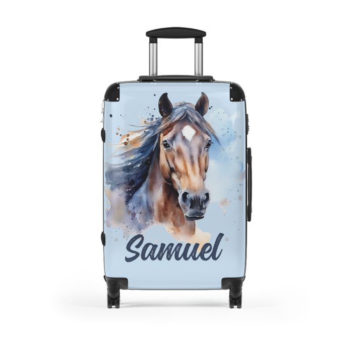 Custom Horse Suitcase - A personalized luggage adorned with a unique horse-themed design, perfect for travelers who want to add a touch of equestrian elegance to their journeys