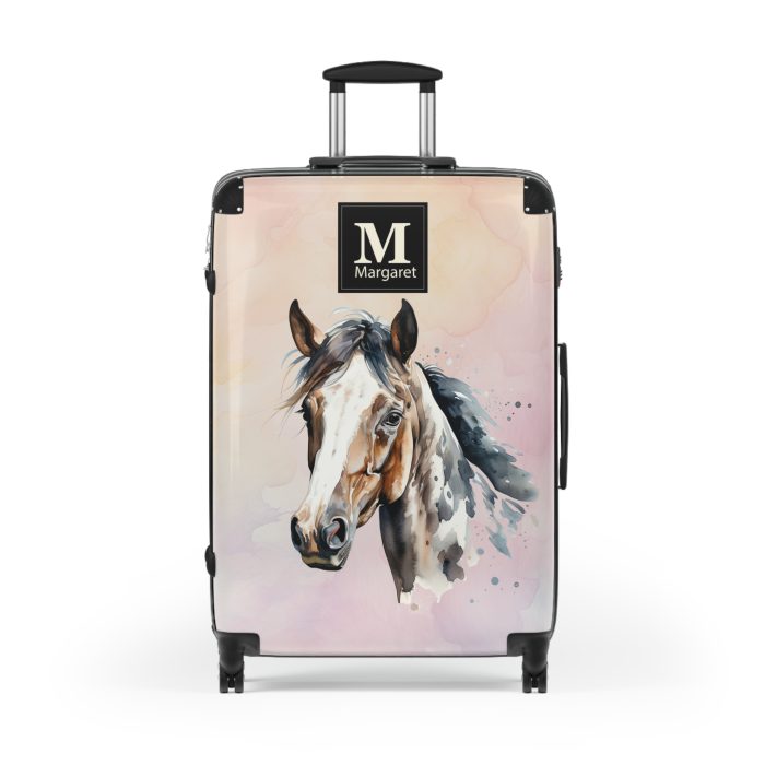 Custom Horse Suitcase - A personalized luggage adorned with a unique horse-themed design, perfect for travelers who want to add a touch of equestrian elegance to their journeys