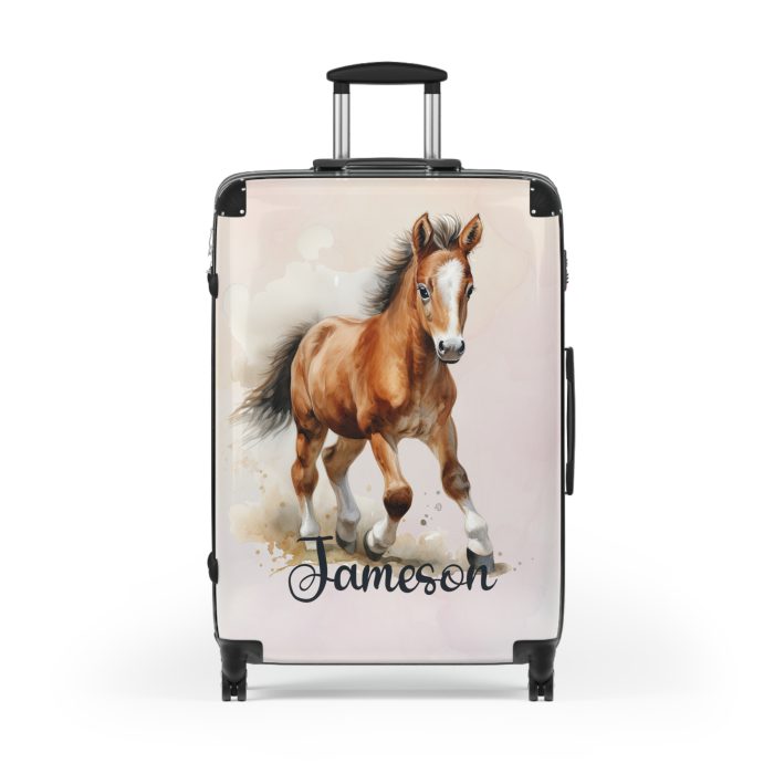 Custom Horse Suitcase - A personalized luggage adorned with a unique horse-themed design, perfect for travelers who want to add a touch of equestrian elegance to their journeys