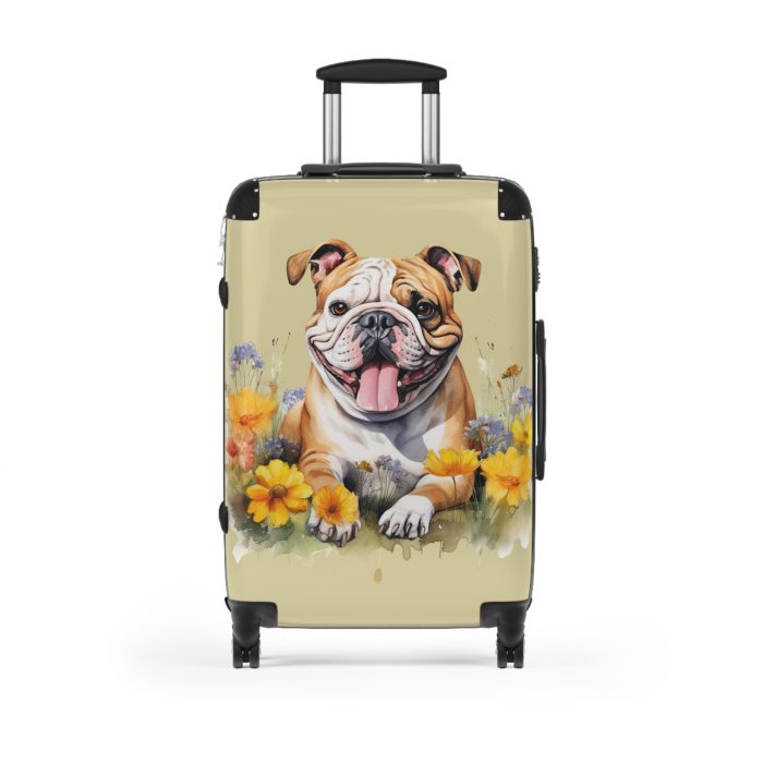 Charming Bulldog suitcase, a durable and delightful travel companion. Crafted with Bulldog designs, it's the perfect luggage for Bulldog enthusiasts on the go.