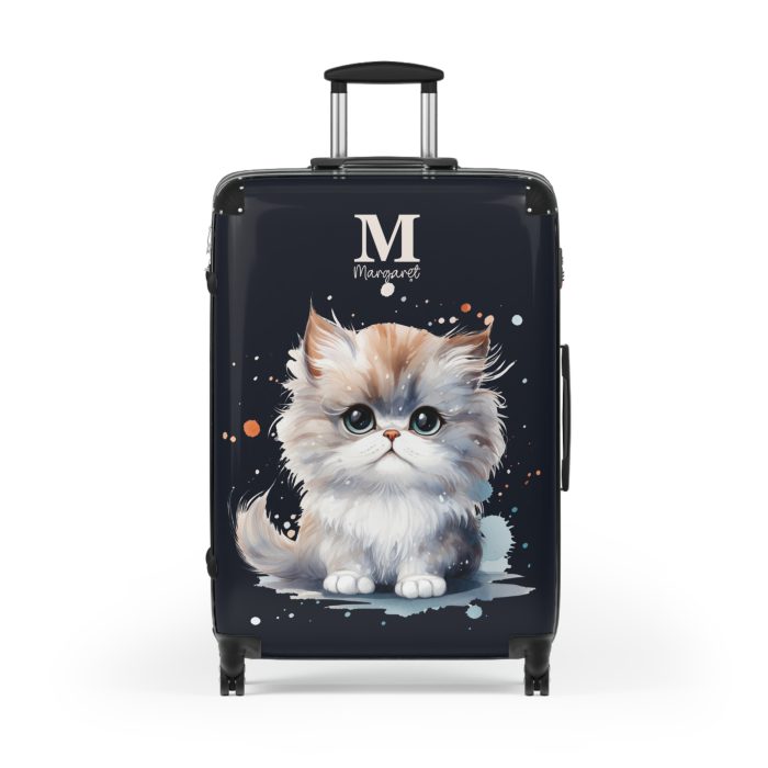 Custom Cat Suitcase - A personalized luggage adorned with a unique cat-themed design, perfect for travelers who want to add a touch of feline charm to their journeys.