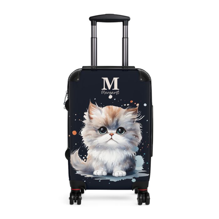 Custom Cat Suitcase - A personalized luggage adorned with a unique cat-themed design, perfect for travelers who want to add a touch of feline charm to their journeys.