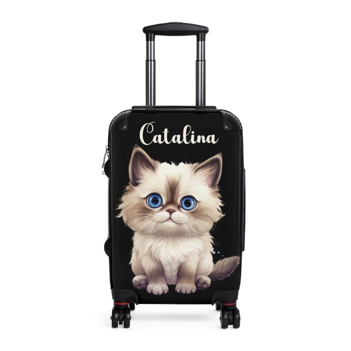 Custom Cat Suitcase - A personalized luggage adorned with a unique cat-themed design, perfect for travelers who want to add a touch of feline charm to their journeys.