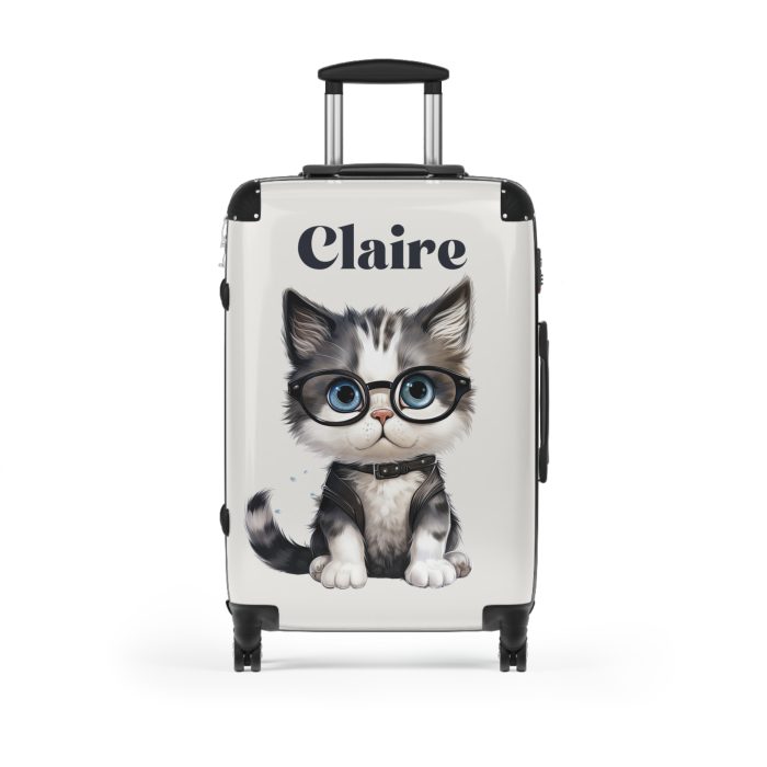 Custom Cat Suitcase - A personalized luggage adorned with a unique cat-themed design, perfect for travelers who want to add a touch of feline charm to their journeys.