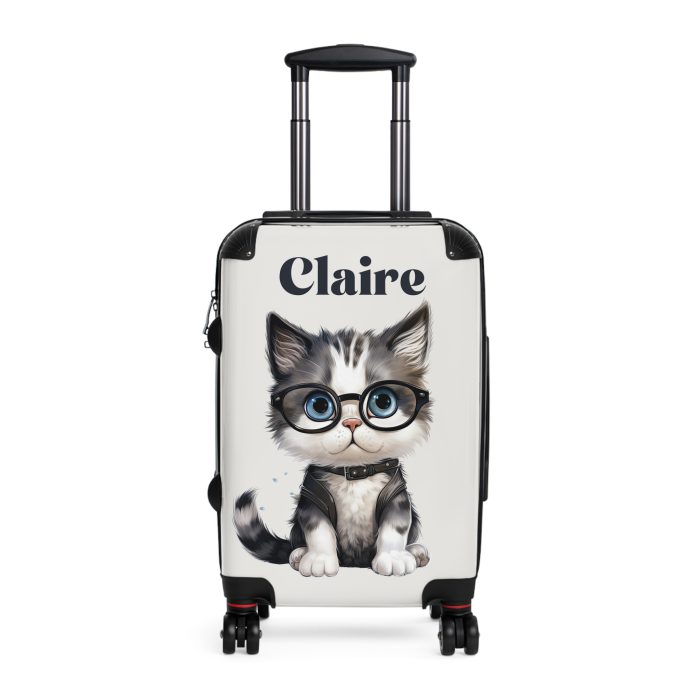 Custom Cat Suitcase - A personalized luggage adorned with a unique cat-themed design, perfect for travelers who want to add a touch of feline charm to their journeys.