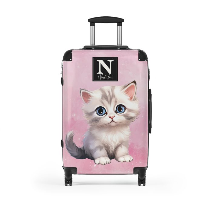 Custom Cat Suitcase - A personalized luggage adorned with a unique cat-themed design, perfect for travelers who want to add a touch of feline charm to their journeys.