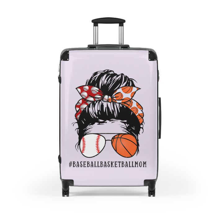 Baseball Basketball Mom Suitcase - Personalized luggage designed for sports-loving moms, featuring a unique blend of baseball and basketball themes.