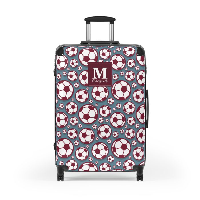 Custom Soccer Suitcase - A personalized luggage adorned with a custom soccer-themed design, perfect for sports enthusiasts who want to travel in style with their favorite sport.