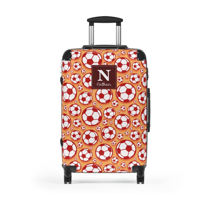 Custom Soccer Suitcase - A personalized luggage adorned with a custom soccer-themed design, perfect for sports enthusiasts who want to travel in style with their favorite sport.