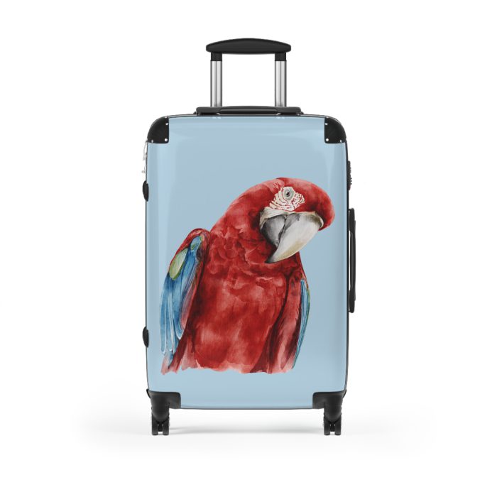 Macaw Suitcase - A vibrant travel gear featuring a macaw design, perfect for bird lovers and adding a burst of charm to your journeys.