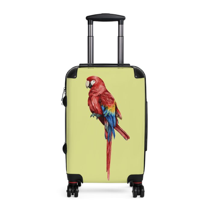 Macaw Suitcase - A vibrant travel gear featuring a macaw design, perfect for bird lovers and adding a burst of charm to your journeys.