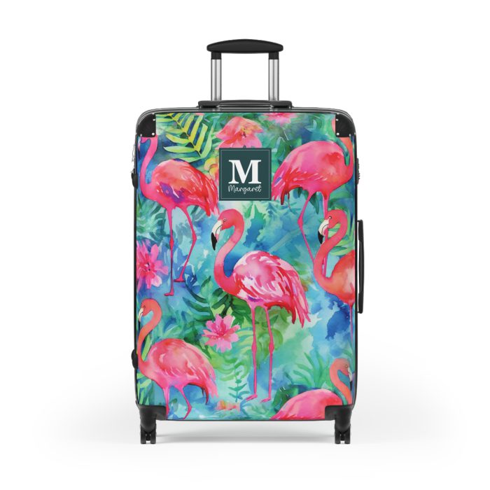 Custom Flamingo Suitcase - A personalized travel companion featuring vibrant flamingo design, adding a touch of uniqueness to your journeys.