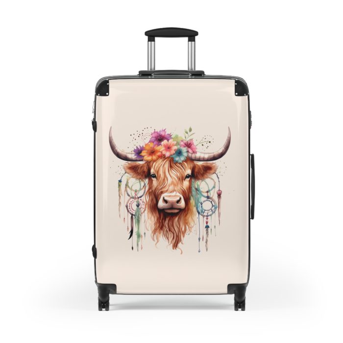 Highland Cow Suitcase - A stylish luggage featuring a charming cow design, perfect for travelers who want to bring a touch of whimsy to their journeys.